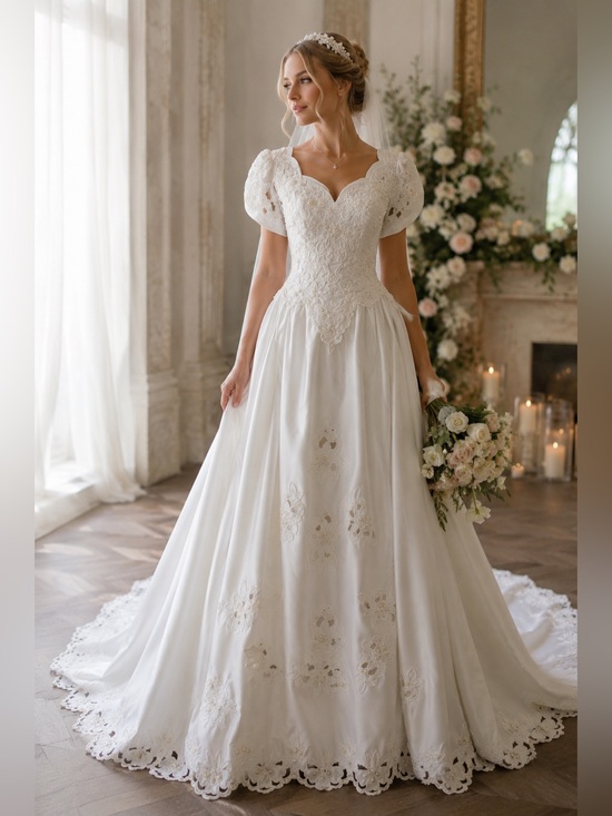 Merry Max Dresses & Skirts - Merry Max Vintage Wedding Gown Size 10 White Pearl Beaded Lace Cathedral Train